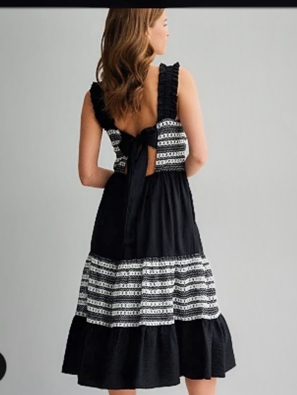 Draper James Striped Crochet Smocked Midi Dress Black White Boho Summer. - Picture 10 of 10
